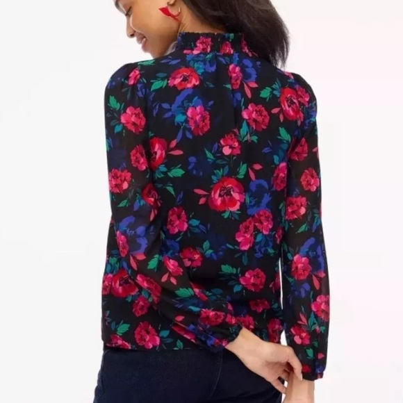 J.Crew Smocked Neck Floral Long Sleeve Blouse - Picture 2 of 8